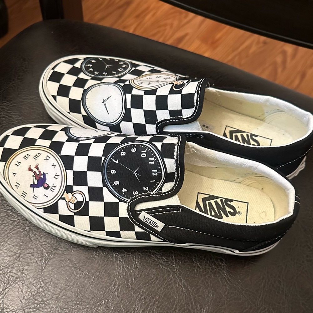 Vans Black and White Checkered Clock Slip-Ons